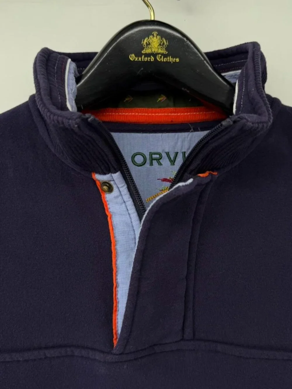 Orvis Men's Medium Blue 1/4 Zip Long Sleeve Button Outdoor Casual Pullover - Picture 3 of 7